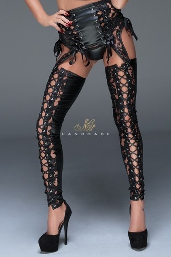 Jambières avec dentelle et laçages F145 | Noir HandMade