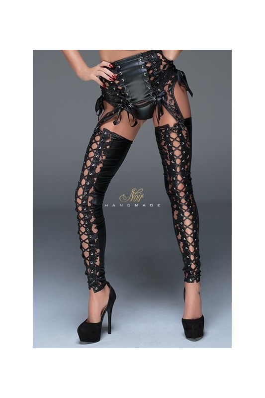 Jambières avec dentelle et laçages F145 | Noir HandMade