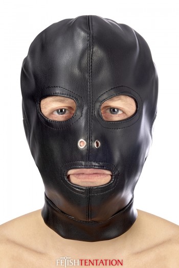 Cagoule BDSM simili cuir à 3 ouvertures | Fetish Tentation | Fetish Tentation
