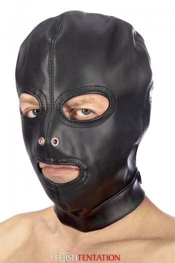 Cagoule BDSM simili cuir à 3 ouvertures | Fetish Tentation | Fetish Tentation 2