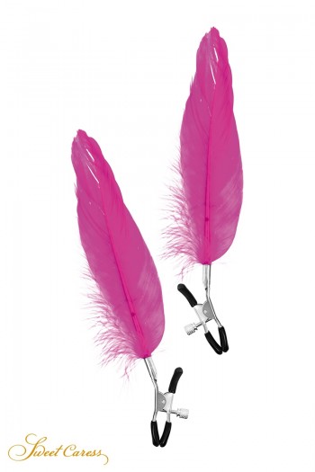Pinces à seins avec plume fuchsia | Sweet Caress | Sweet Caress