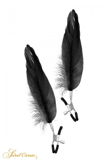 Pinces à seins avec plume noire | Sweet Caress | Sweet Caress