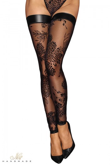 Bas autofixants en tulle et wetlook F243 | Noir HandMade