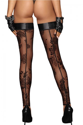 Bas autofixants en tulle et wetlook F243 | Noir HandMade 2