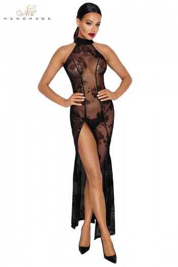 Robe longue transparente fendue F239 | Noir HandMade