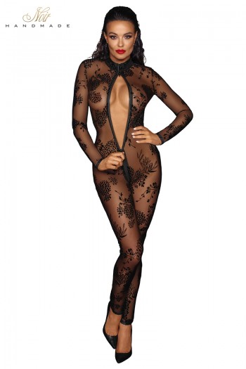 Combinaison zippée en tulle floqué F237 | Noir HandMade