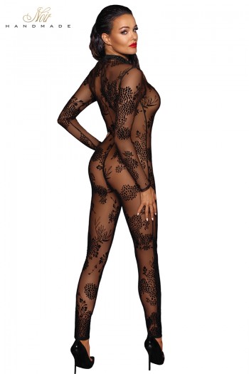 Combinaison zippée en tulle floqué F237 | Noir HandMade 2