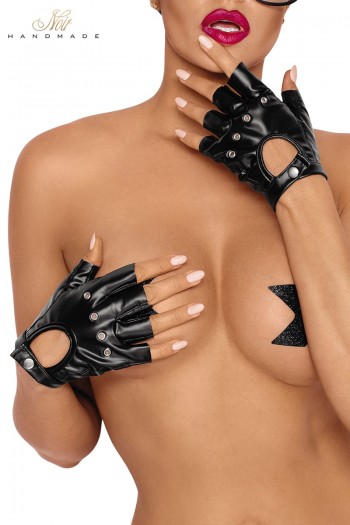 Mitaines fantaisies en wetlook F264 | Noir HandMade