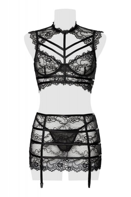 Ensemble clubwear jupe à jarretelles et top dentelle | Grey Velvet
