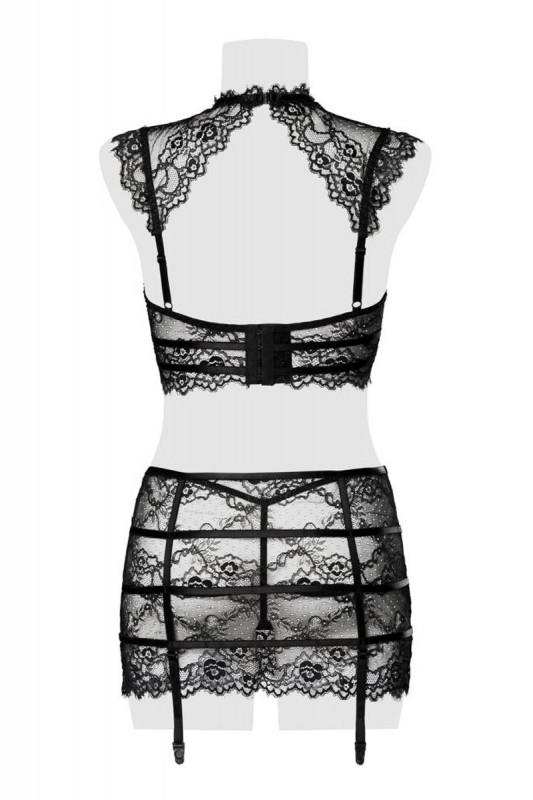 Ensemble clubwear jupe à jarretelles et top dentelle | Grey Velvet