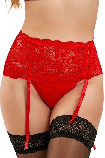 Porte-jarretelles dentelle rouge et string | Paris Hollywood
