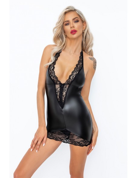 F283 - Mini robe dos nu wetlook et dentelle | Noir HandMade F283 - Mini robe dos nu wetlook et dentelle | Noir HandMade