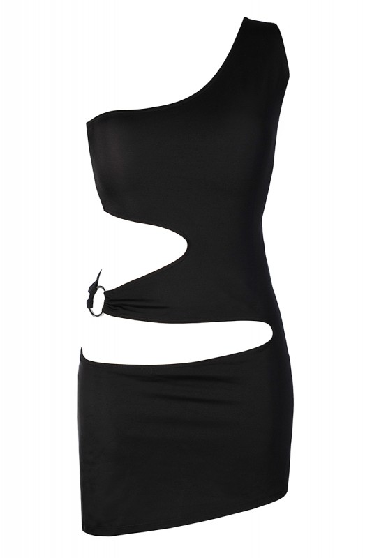 V-9239 - Robe noire asymétrique ajourée | Axami