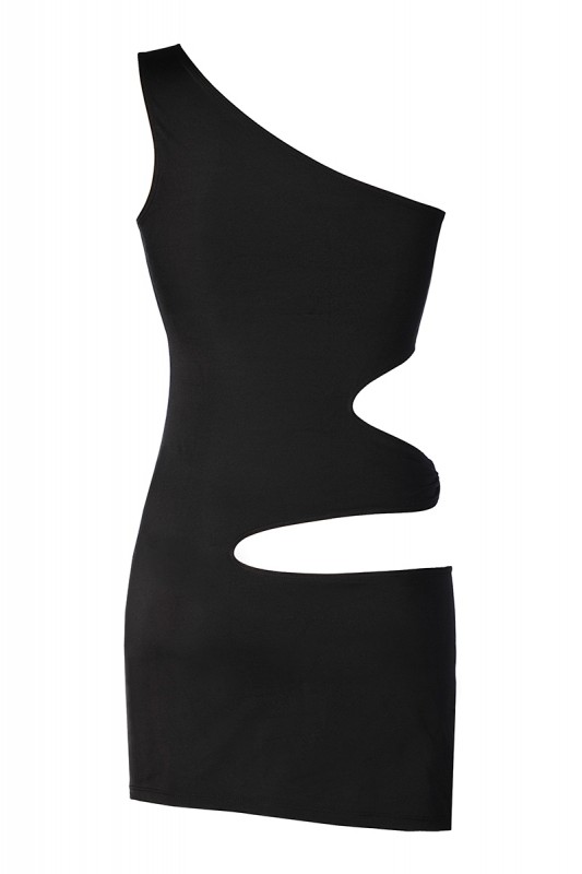V-9239 - Robe noire asymétrique ajourée | Axami