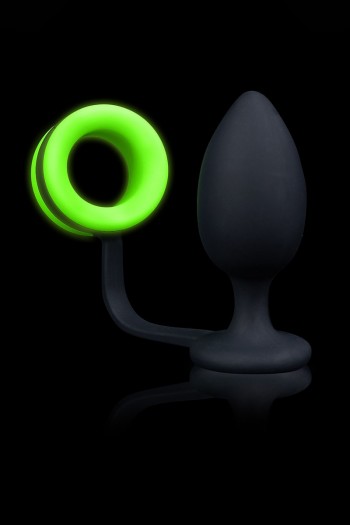 Plug avec anneau de pénis noir et phospho | Ouch!
