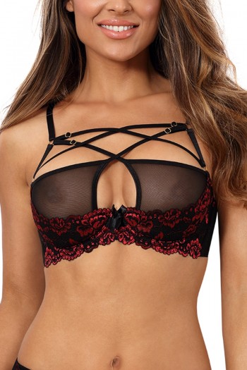 Soutien-gorge Dentelle et Broderies Rouges V-1002 | Axami