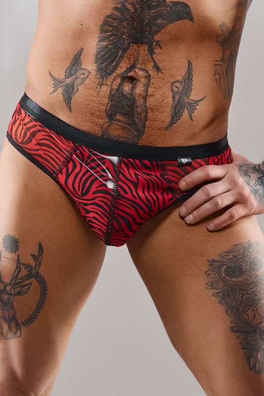 Slip Brésilien Tulle Zébré Noir & Rouge - Regnes | Regnes