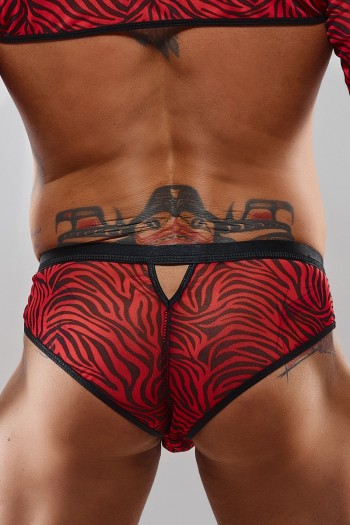 Slip Brésilien Tulle Zébré Noir & Rouge - Regnes | Regnes 2