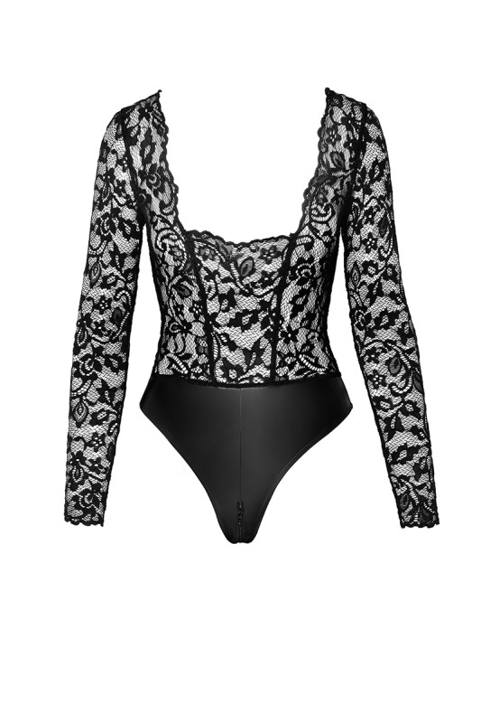 Psyché - Body F296 wetlook et dentelle | Noir HandMade