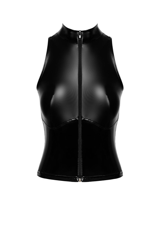 F324 - Top zippé Glam vinyle et wetlook | Noir HandMade